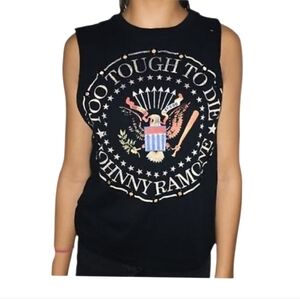 Cinder Block Ramones Women's Retro Too Tough To Die Logo Grommet Tank‎ Large